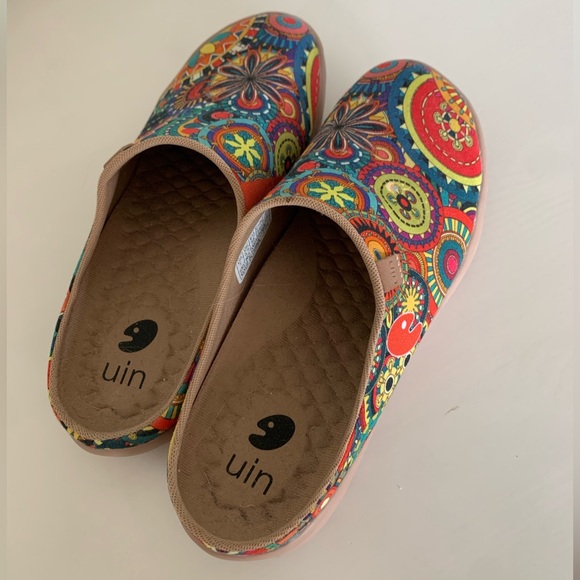 UIN Mules Clogs Blossom Malaga Colorful Multicolor Fun Vibrant Art Cotton Size 7 - Picture 3 of 7